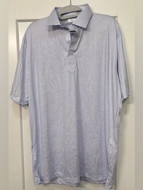 NWOT Collars & Co Featherweight Flex Polo Shirt Light Blue & White Stripped